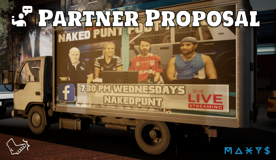 A truck with a billboard for the Naked Punt Footy Show