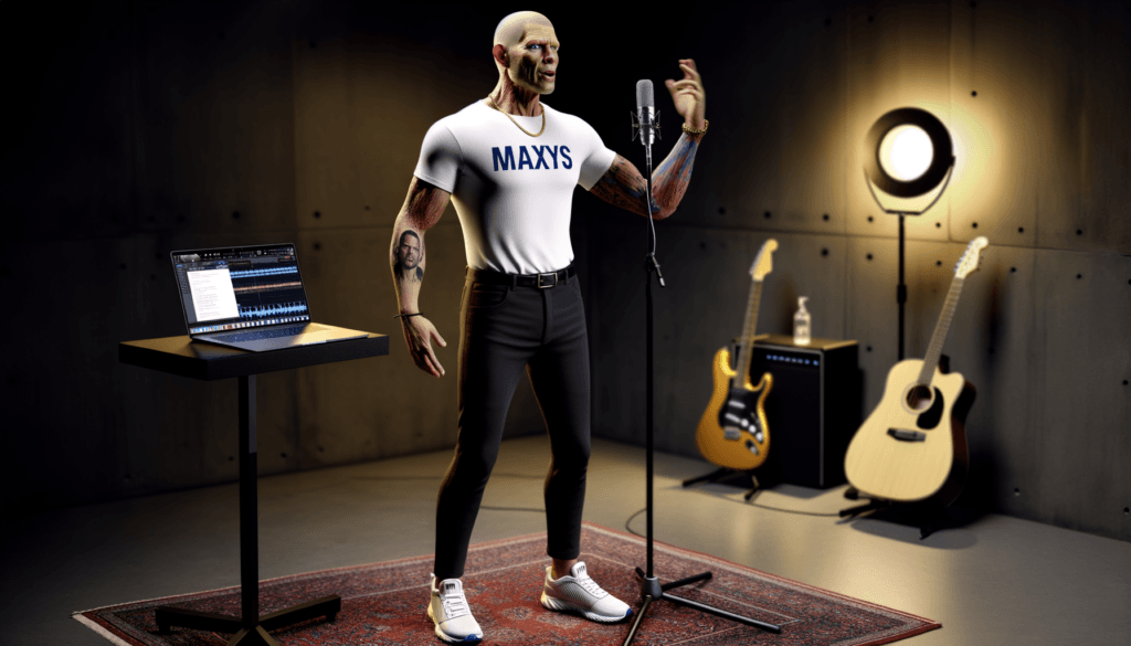 ai generated image by maxys depicting barney dawson an aging rock star in a recording studio