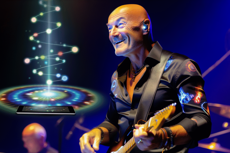 Light Glyph Resonance Barney Dawson performing with Lightglyph projection, showcasing AI and music fusion.