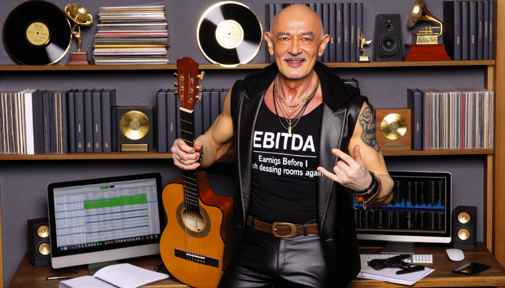 business valuation rock star accountant barney dawsons business valuation portrait 250723 0746 max media and entertainment business valuation portrait of barney dawson a rock star and business valuation expert in his home studio blending rock and financial elements