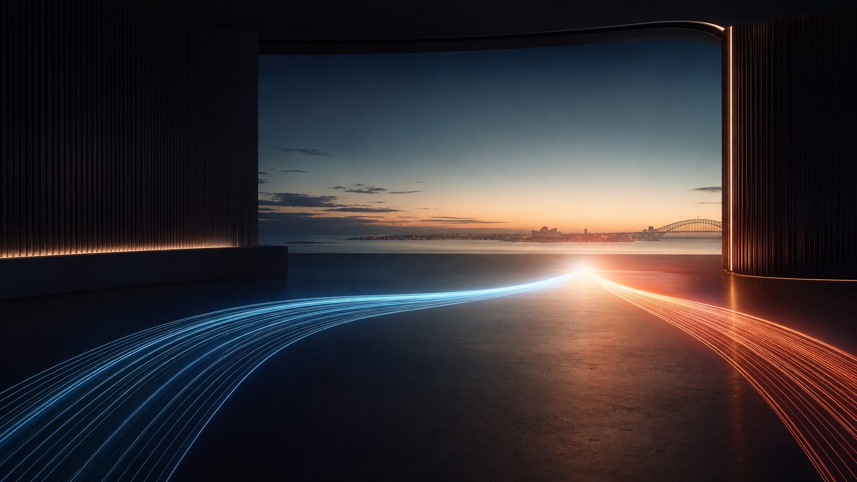 Cyan and coral communication signals converging for a MAXYS production conversation